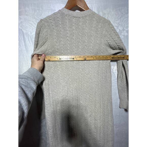 J Jill Cardigan Sweater Small Long Open Cable Knit Beige Oatmeal Duster - Picture 11 of 12